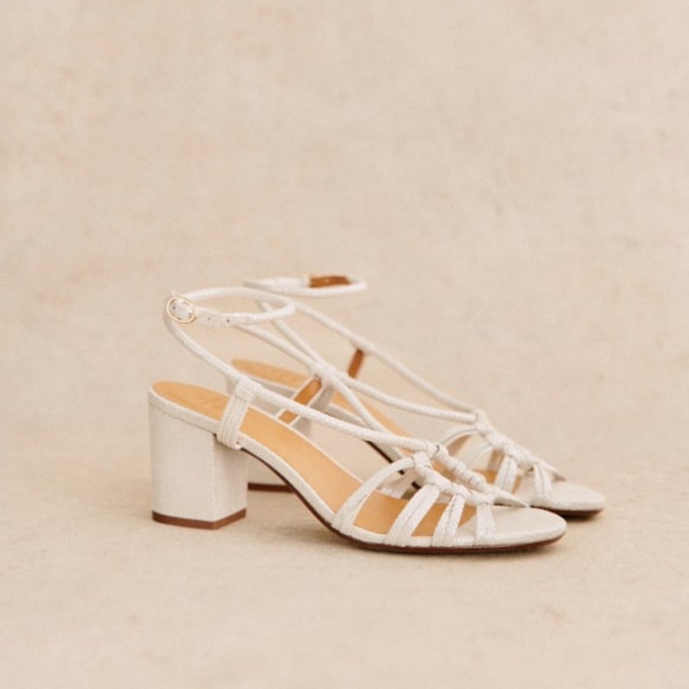 Sezane Gloria Block Heeled Sandals in Pearl Ecru
